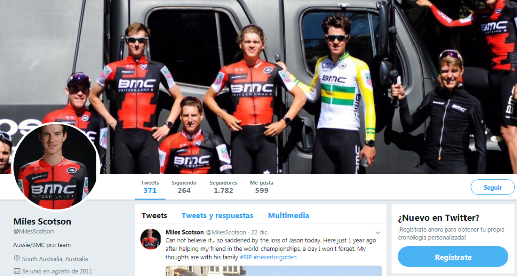 Miles Scotson Twitter, ciclista profesional en el equipo BMC Racing Team