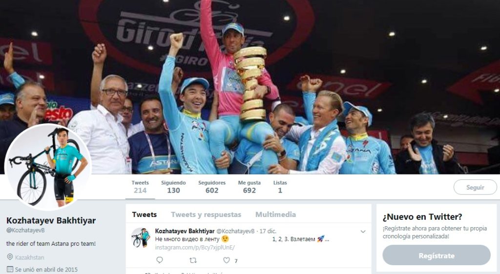 Bakhtiyar Kozhatayev Twitter, ciclista profesional del Astana Pro Team