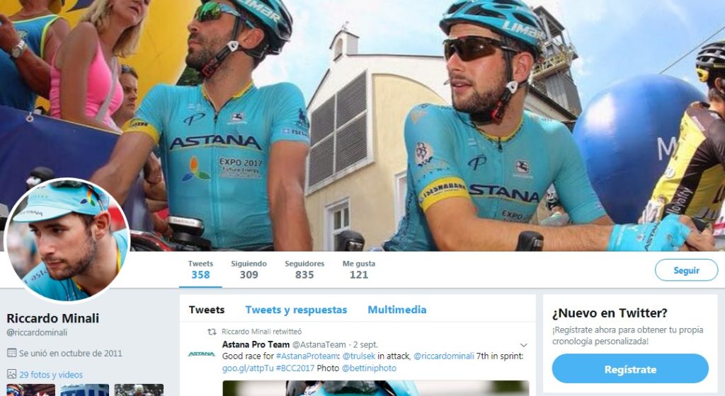 Riccardo Minali Twitter, ciclista profesional del Astana Pro Team