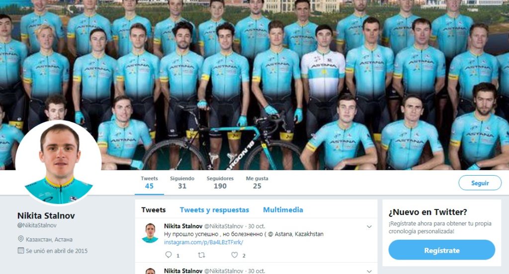 Nikita Stalnov Twitter, ciclista profesional del Astana Pro Team