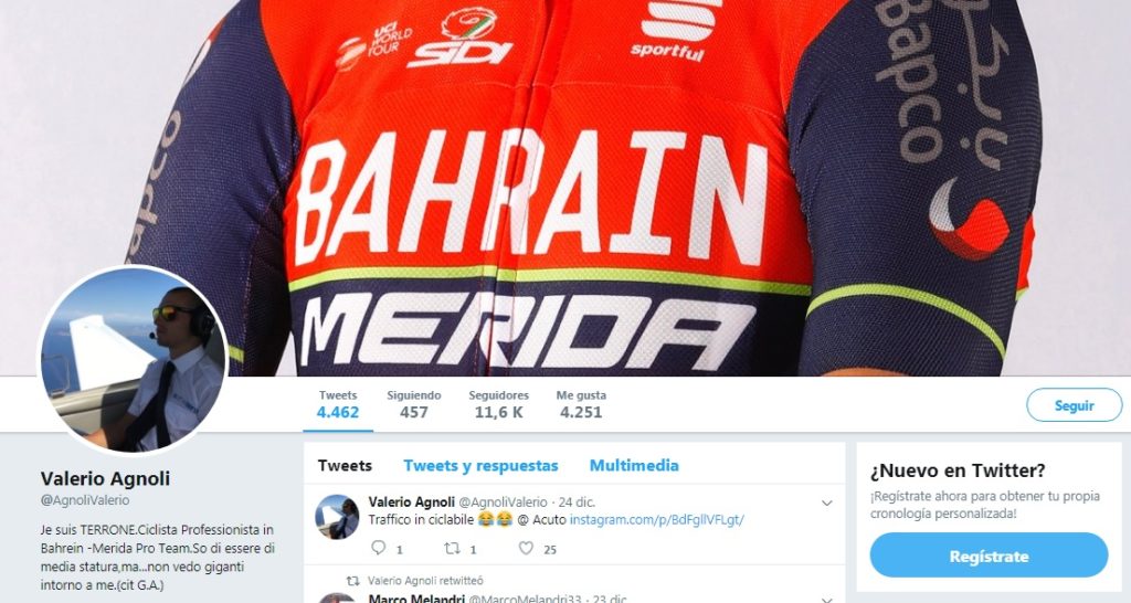 Valerio Agnoli Twitter, ciclista profesional en el equipo Bahrain Merida Pro Cycling Team