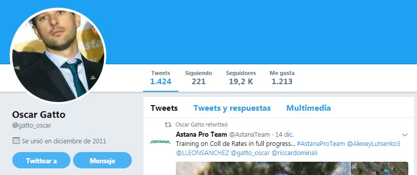 Oscar Gatto Twitter, ciclista profesional, ciclista del astana pro team