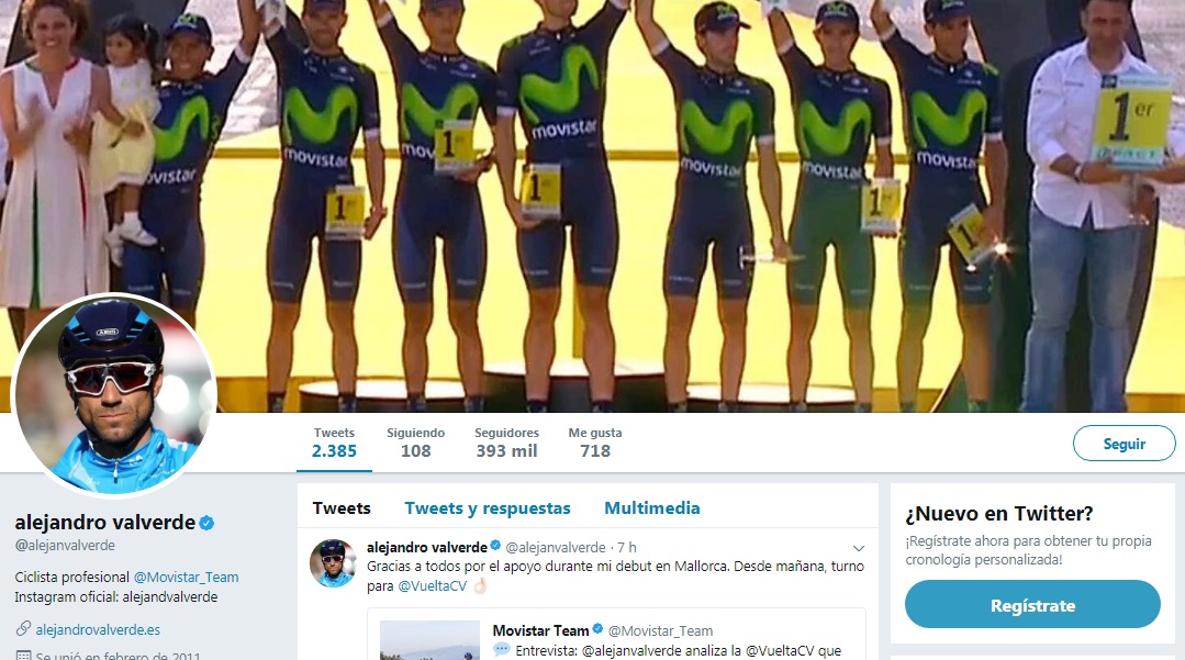 Alejandro Valverde Belmonte Twitter, ciclista del equipo Movistar Team