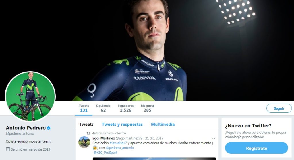 Antonio Pedrero López Twitter, ciclista del equipo Movistar Team