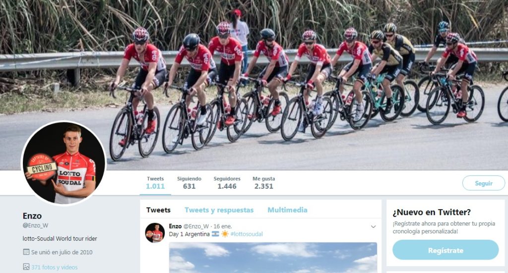 Enzo Wouters Twitter, ciclista del equipo Lotto Soudal Cycling Team