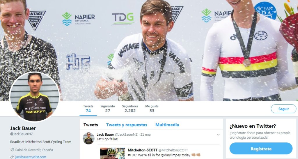 Jack Bauer Twitter, ciclista del equipo Mitchelton-Scott Cycling Team