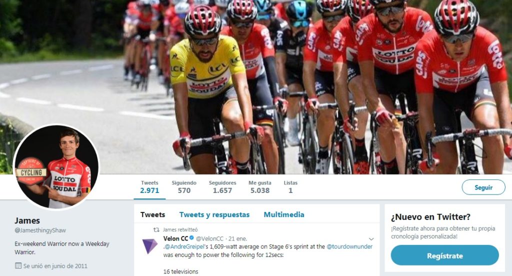 James Shaw Twitter, ciclista del equipo Lotto Soudal Cycling Team