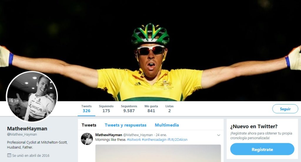 Mathew Hayman Twitter, ciclista del equipo Mitchelton-Scott Cycling Team