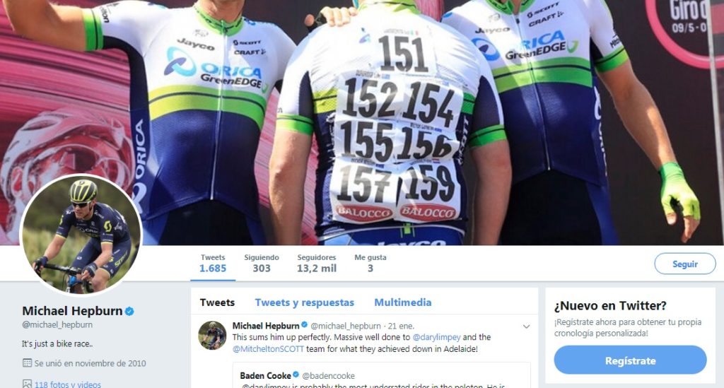 Michael Hepburn Twitter, ciclista del equipo Mitchelton-Scott Cycling Team