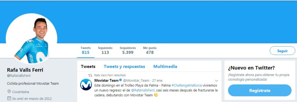 Rafael Valls Twitter, ciclista del equipo Movistar Team