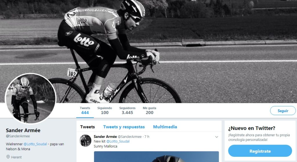 Sander Armée Twitter ciclista del equipo Lotto Soudal Cycling Team