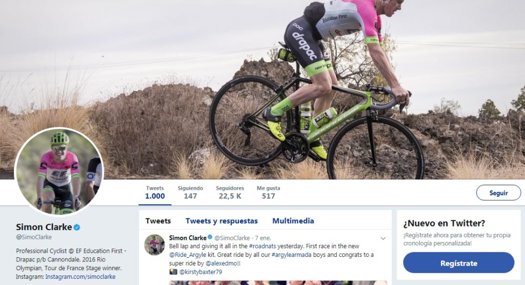 Simon Clarke Twitte, ciclista del equipo EF Education First-Drapac