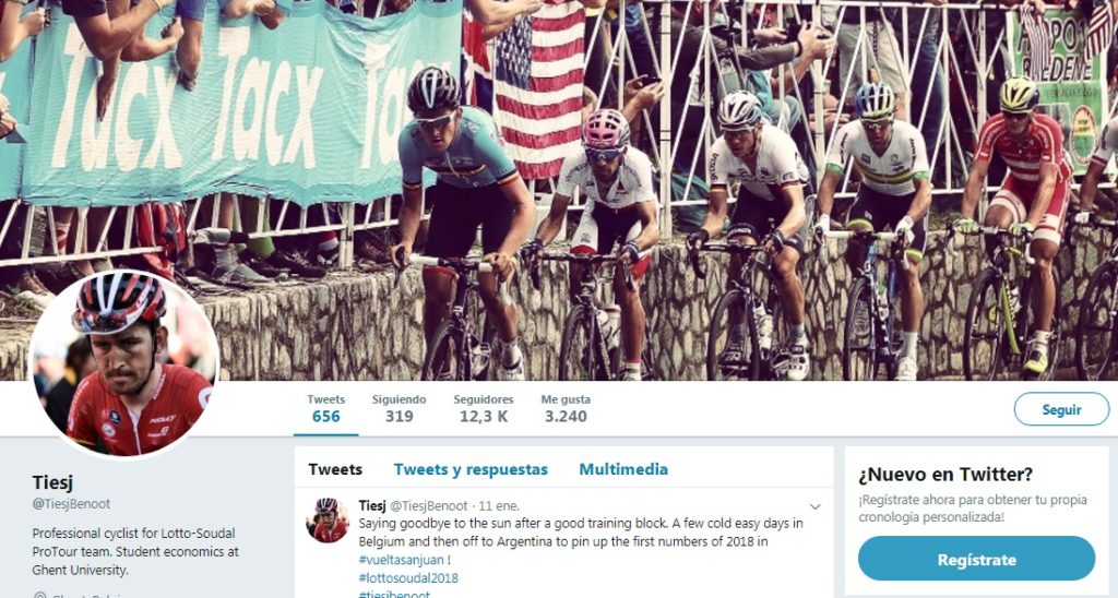 Tiesj Benoot Twitter, ciclista del equipo Lotto Soudal Cycling Team