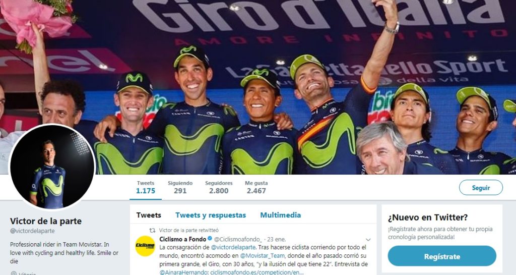 Víctor de la Parte Twitter, ciclista del equipo Movistar Team