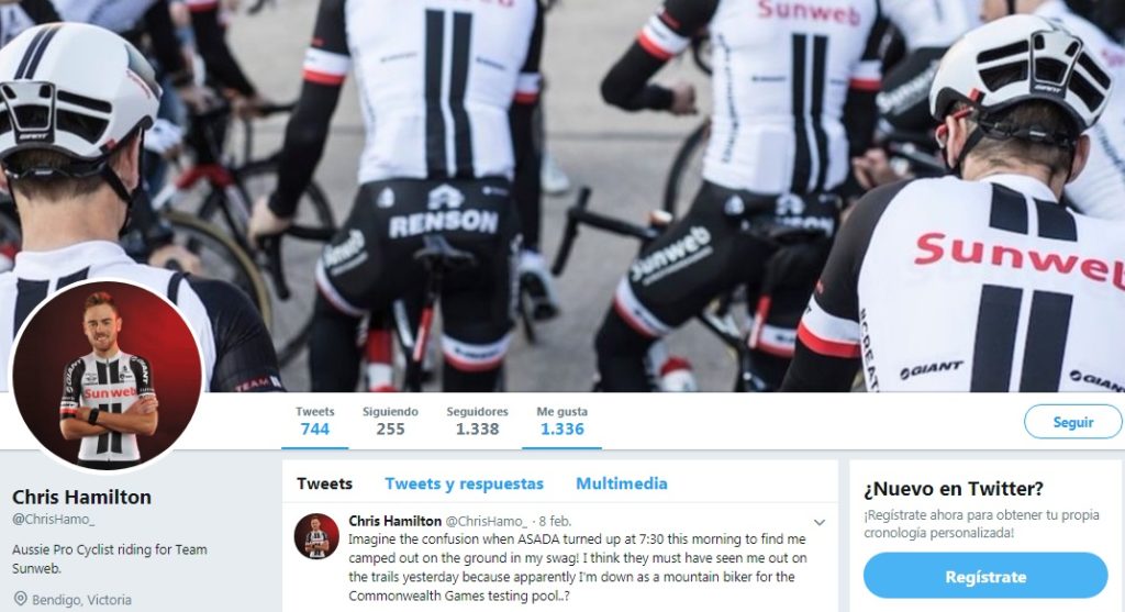 Chris Hamilton Twitter, ciclista del equipo Team SunWeb