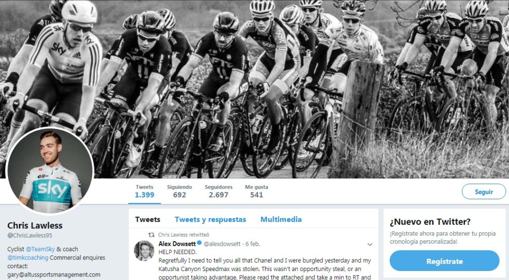 Christopher Lawless Twitter, ciclista del equipo Team Sky
