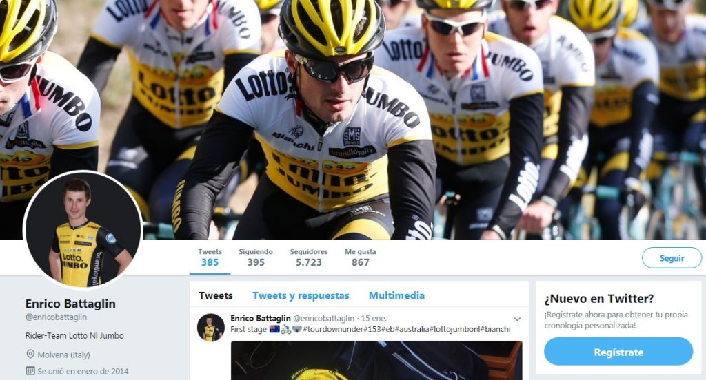 Enrico Battaglin Twitter, ciclista del equipo Team LottoNL-Jumbo