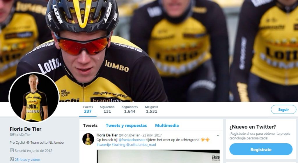 Floris De Tier Twitter, ciclista del equipo Team LottoNL-Jumbo