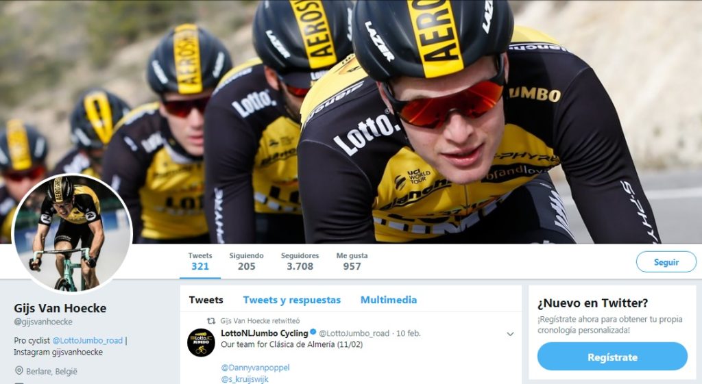 Gijs Van Hoecke Twitter, ciclista del equipo Team LottoNL-Jumbo