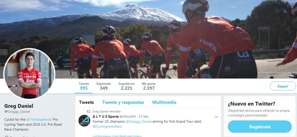 Gregory Daniel Twitter, ciclista del equipo Trek – Segafredo