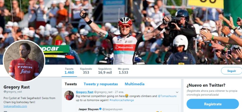 Grégory Rast Twitter, ciclista del equipo Trek – Segafredo