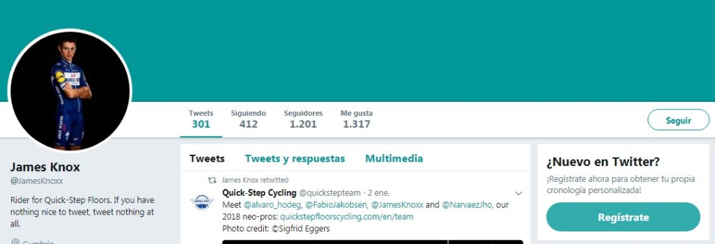 James Knox Twitter, ciclista del equipo Quick-Step-Floors