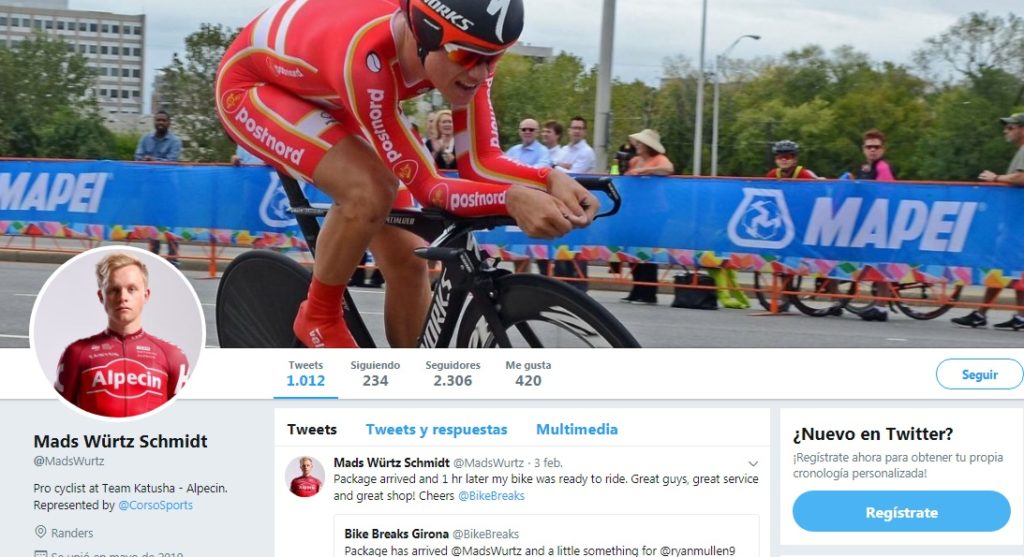 Mads Würtz Schmidt Twitter, ciclista del equipo Team Katusha Alpecin