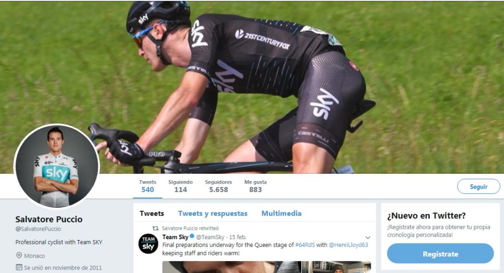 Salvatore Puccio Twitter, ciclista del equipo Team Sky
